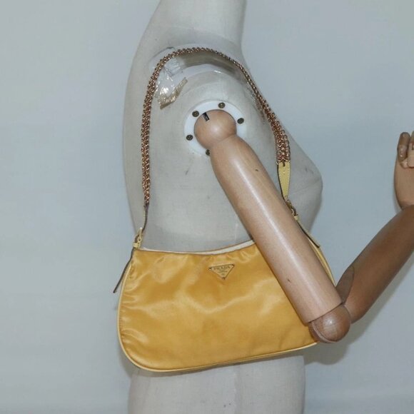 PRADA Chain Shoulder Bag Nylon Yellow Gold Auth 139938 - Picture 3 of 16